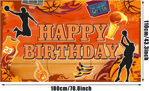 Vista 2 de Boao Telón de fondo de baloncesto de cumpleaños de feliz cumpleaños, decoración de fiesta, fotografía deportiva, suministros de fondo para cabina