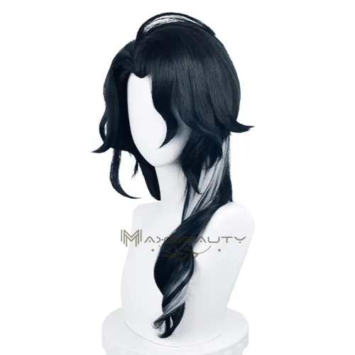 Vista 2 de LABEAUTÉ Peluca azul oscuro para pantalones, cosplay, peluca masculina, unisex, rizada, anime, cosplay, peluca para fiesta de Halloween + gorra