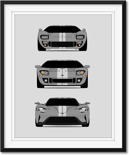 Vista 9 de Custom Car Posters Póster hecho a mano compatible con Ford GT Generation e impresión de Ford GT40, rojo, blanco y azul, 8 x 10 pulgadas, impresión