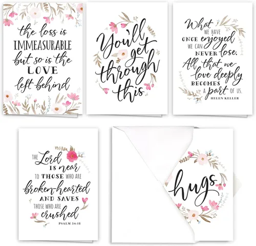 Vista 12 de Canopy Street Simple Sentiments - 25 paquetes de tarjetas de felicitación y ánimo con sobres blancos / 5 diseños reflexivos / Tarjetas de 5" x 7