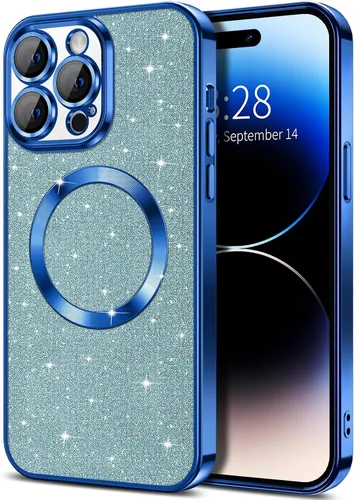 Vista 23 de Hython para iPhone 12 Funda con chispas brillantes, fundas transparentes magnéticas con protector de lente de cámara [Compatible con MagSafe]