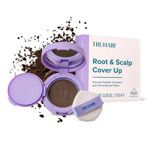 Vista 10 de TRUHAIR Polvo prensado para cubrir raíces y cuero cabelludo, compacto, impermeable, cobertura ligera del cabello y encubrimiento de puntos calvos