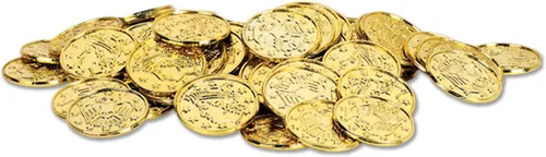 Vista 7 de Beistle 100 monedas de plástico en relieve de plata para casino occidental y tema pirata, recuerdos de fiesta del cofre del tesoro, 1.5 pulgadas