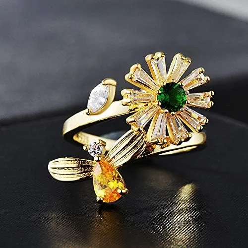 Vista 4 de Vanski Fashion - Anillo ajustable para mujer, diseño de circonio cúbico, antiansiedad, anillo de compromiso, boda
