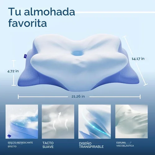 Vista 2 de Derila Ergo - Almohada cervical para el cuello con funda de enfriamiento térmico, almohada de espuma viscoelástica de contorno para dormir