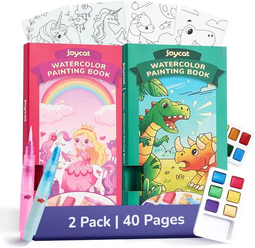 Vista 11 de JoyCat Paquete de 2 libros de pintura de bolsillo con agua para colorear para niños, juego de juguetes de actividades de arte y manualidades, kit