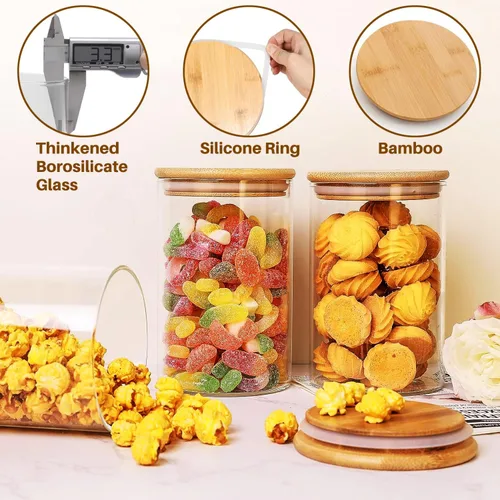 Vista 5 de Tarros de almacenamiento de alimentos de vidrio de 33+17 oz con tapas herméticas, tarro de vidrio transparente con tapa de bambú, recipiente