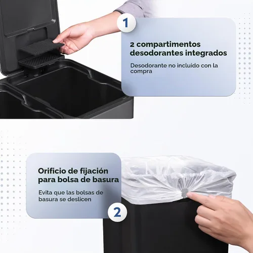 Vista 7 de WLIVE Bote de basura doble de acero inoxidable de 2 x 8 galones, cubo de basura doble para cocina con tapa de cierre suave, combo de basura