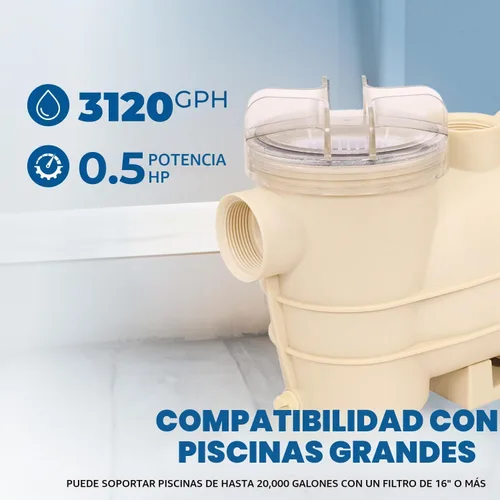 Vista 2 de XtremepowerUS Bomba de piscina de 1/2 HP para piscinas elevadas, autocebante, bomba de alto flujo para piscina, spa y estanque, entrada/salida