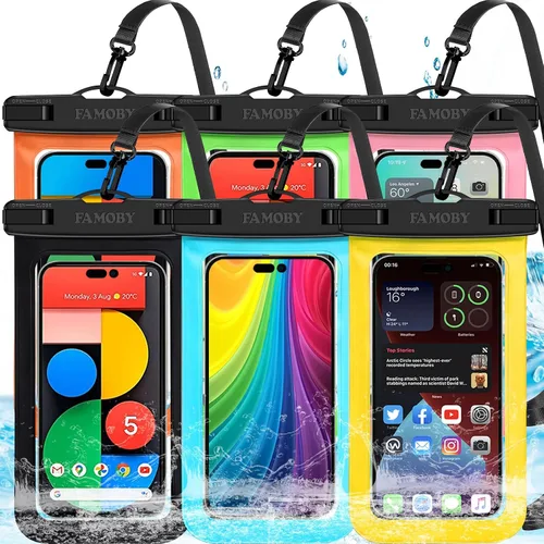 Vista 10 de Paquete de 5 bolsas impermeables universales para teléfono de hasta 8.3 pulgadas, bolsa seca impermeable para teléfono, nivel de protección: IP68