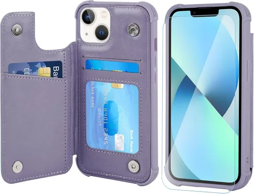 Vista 12 de VANAVAGY Funda tipo cartera compatible con iPhone 13 Mini para mujeres y hombres, funda de piel sintética con tapa para teléfono compatible con Negro