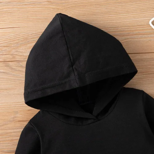 Vista 4 de Conjunto de 2 piezas de ropa para bebés y niñas pequeñas, de manga larga, sudadera con capucha, color negro, de 6 a 12 meses)