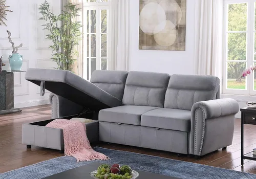 Vista 8 de Ashton - Sofá seccional reversible de tela de terciopelo gris