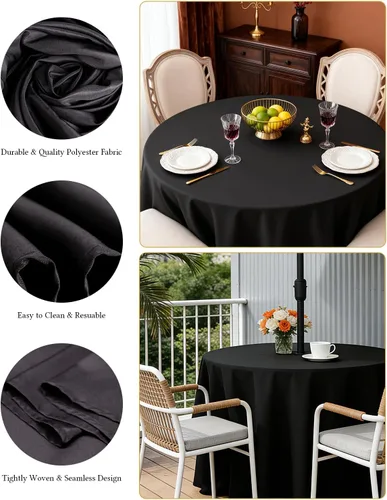 Vista 3 de BESTVIP Manteles redondos de poliéster de 60 pulgadas Se adapta a mesas de 20 a 48 pulgadas Funda decorativa lavable de tela para restaurantes