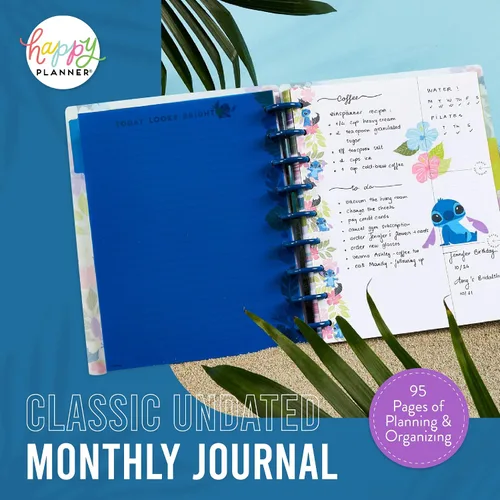 Vista 2 de Happy Planner - Agenda Disney Aloha Stitch, planificador de cuaderno Lilo and Stitch para la escuela y el trabajo, sin fechas, diario y mensual