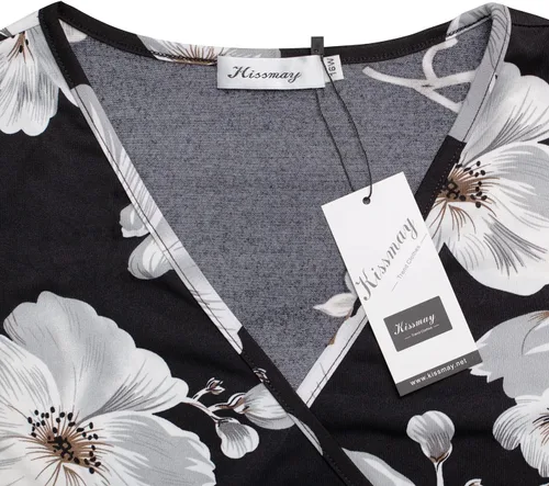 Vista 7 de kissmay - Vestidos de cóctel florales con cuello en V para mujer, talla extragrande, con bolsillo
