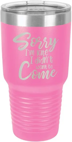 Vista 14 de Sorry I'M LATE I DIDN'T WANT TO COME Vaso negro de 30 onzas con popote y tapa superior deslizante Taza de viaje de acero inoxidable Comparar