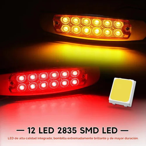 Vista 5 de Paquete de 20 (10 ámbar + 10 rojo) Luces LED de marcador lateral de 12 V con enchufe de 2 cables (CC), 12 luces LED para guardabarros, montaje en 10
