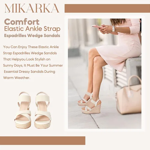 Vista 3 de mikarka Sandalias de cuña con punta abierta para mujer, con correa elástica en el tobillo, sandalias de plataforma elegantes y cómodas
