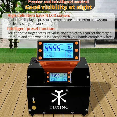 Vista 7 de TUXING Compresor de aire PCP de 4500 psi, compresor de rifle de aire con pantalla de control LCD luminosa, sin aceite/agua, transformador