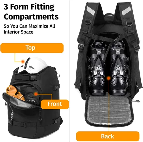 Vista 5 de Ski Boot Bag,50L/70L Waterproof Skiing Boot Travel Backpack for Snowboard Boots, Ski Helmet, Goggles, Gloves, Skis, Snowboard & Accessories for