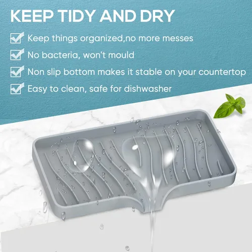 Vista 4 de Bandeja para fregadero de cocina, bandeja de jabón de cocina autodrenante, soporte de esponja de silicona para fregadero de cocina, baño