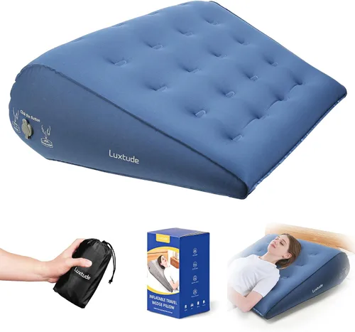 Vista 8 de Luxtude Almohada inflable de cuña para dormir, almohada de cuña de viaje para aliviar el dolor de espalda, soporte de elevación de pierna y rodilla