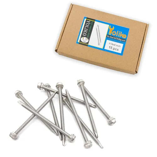 Vista 5 de Tornillos autoperforantes de cabeza hexagonal de arandela #14 x4 (1" a 4-7/8" disponibles), acero inoxidable 410, tornillos Tek de chapa