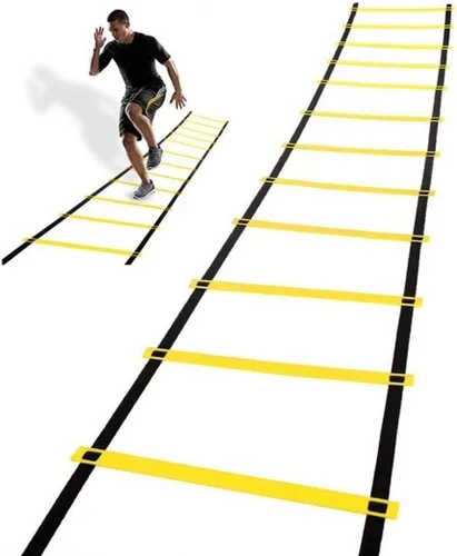 Vista 4 de Escalera de agilidad Juego de entrenamiento de velocidad: 8 peldaños 4 M Equipo de entrenamiento de fútbol para niños con 12 conos, bolsa
