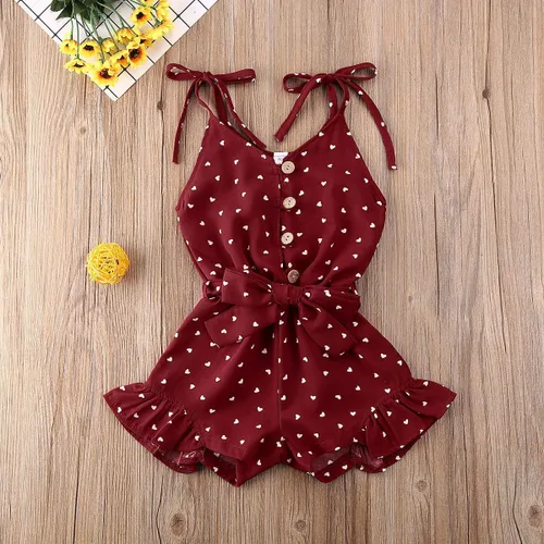 Vista 2 de Enterizo con tirantes y estampado de corazón para bebé y niña pequeña, ropa de vacaciones, traje de verano para niños