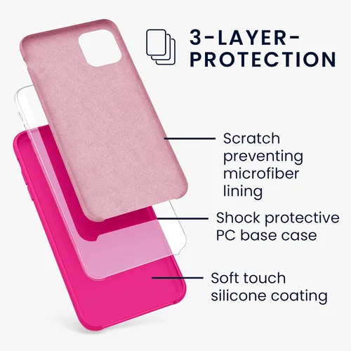 Vista 2 de kwmobile Funda compatible con Apple iPhone 11 - Funda de silicona TPU con acabado suave - Rosa neón