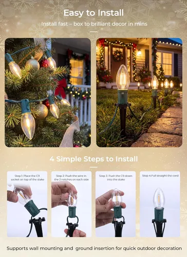 Vista 7 de Brightown C9 LED Christmas Pathway Lights, 25.8 Ft Christmas Path Lights with 20 Bulbs and Stakes, Connectable Waterproof String Light for Walkway