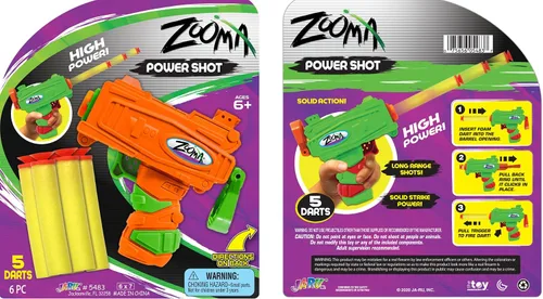 Vista 4 de FunaTon Zooma Mini pistola de dardos de espuma de juguete (24 pistolas de juguete para niños) con 5 dardos de espuma de bala suave de recarga.