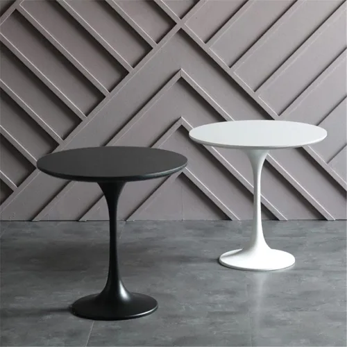 Vista 9 de Mesa de comedor moderna redonda de madera maciza con base de tulipán, muebles de comedor, mesa pequeña para comedor, cocina, ocio, mesa de café Negro
