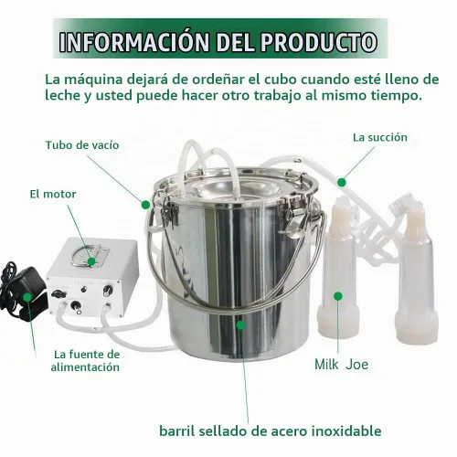 Vista 4 de Máquina de ordeño eléctrica de cabra de 7L, bomba de vacío de pulsación automática recargable con 2 tazas de pezón, cubo de acero inoxidable