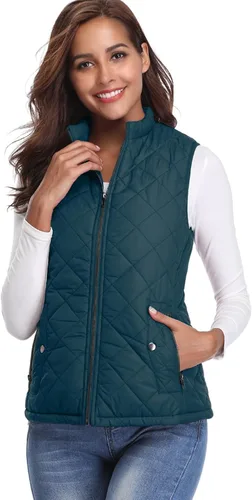 Vista 5 de Fuinloth - Chaleco acolchado para mujer, diseño de cuello alto, ligero, con cierre