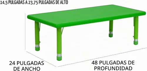 Vista 3 de Flash Furniture Emmy 61 x 121,9 cm Mesa de actividades rectangular de plástico verde ajustable en altura con juego de 6 sillas