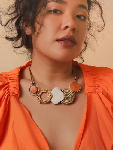 Vista 4 de MINACHI Handmade Braided Necklace for Women, Wooden Beads, Rattan Charm, Vintage Style, Gift Jewelry