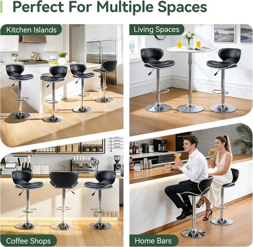 Vista 7 de Vogue Furniture Direct Taburetes de Bar Ajustables de Cuero PU, Taburetes Modernos Giratorios de Elevación Neumática con Respaldo, Sillas de Altura