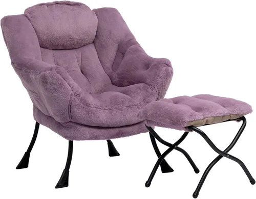 Vista 47 de HollyHOME Silla perezosa con otomana plegable, sillón cómodo y reposapiés plegable, sofá de ocio silla de lectura y reposapiés para sala de estar