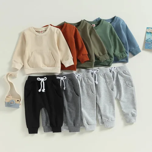 Vista 2 de Conjunto de ropa deportiva de manga larga con cuello redondo y pantalones para bebé niño
