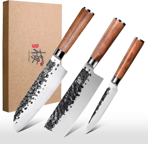 Vista 12 de Juego de cuchillos de cocina de 3 piezas, cuchillo de chef, cuchillo Usuba, cuchillo de pelar, cuchillo profesional de acero inoxidable de alto