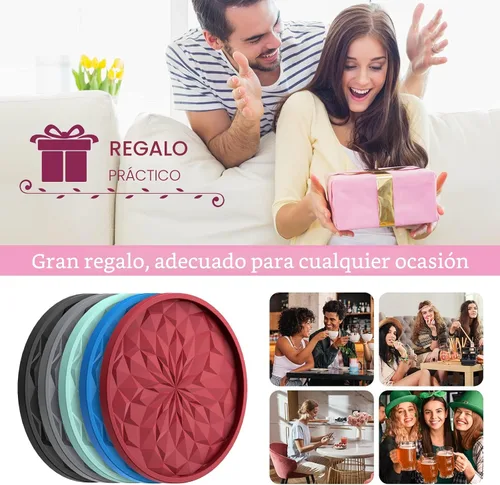 Vista 7 de ME.FAN Posavasos de silicona con soporte, para beber, para bebidas calientes o frías, gruesos, antideslizantes, antiadherentes y estilo bandeja Negro