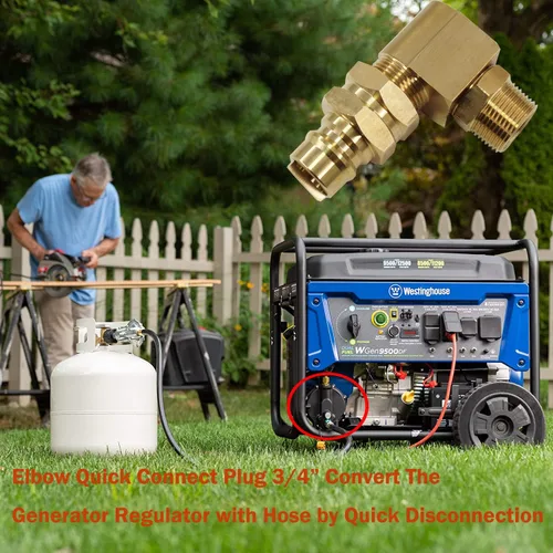 Vista 2 de MENSI Adaptador de codo de enchufe de conexión rápida de manguera natural NPT X 3/4 de 3/4 pulgadas para generador de combustible doble, regulador