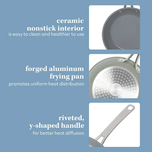 Vista 5 de Sur La Table Kitchen Essentials - Sartén de 8 pulgadas, sin PFA, de cerámica, de titanio, antiadherente, de aluminio forjado, color verde