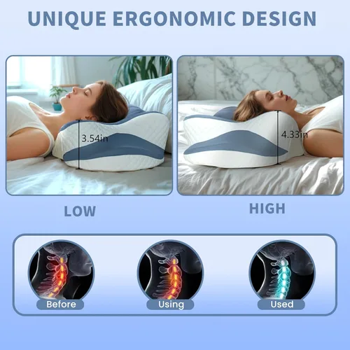 Vista 4 de Almohada cervical de espuma viscoelástica, almohada refrescante para dormir, almohadas ergonómicas de espuma viscoelástica para apoyo del cuello