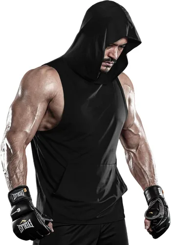 Vista 2 de DRSKIN Paquete de 2 o 1 camiseta sin mangas con capucha para hombre, culturismo, corte muscular, sin mangas, para entrenamiento de gimnasio
