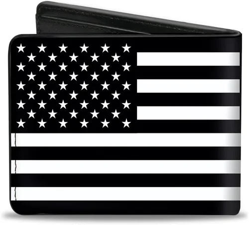 Vista 2 de Buckle-Down Unisex-Adult's Pu Bifold Wallet-American Flag Weathered BlackWhite