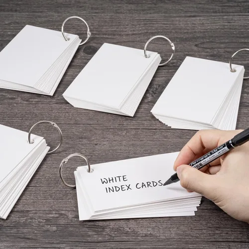 Vista 5 de Tarjetas de índice, 600 tarjetas flash perforadas de 3 x 5 pulgadas con 12 anillos organizadores, tarjetas blancas para estudiar, tarjetas de notas