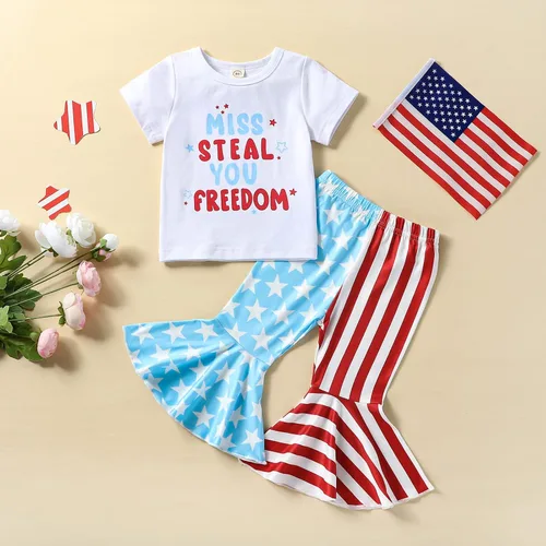 Vista 10 de Eadrioss Ropa para bebé niña pequeña, traje de campana de manga corta, camisa de flores para niños, pantalones florales acampanados, ropa de verano